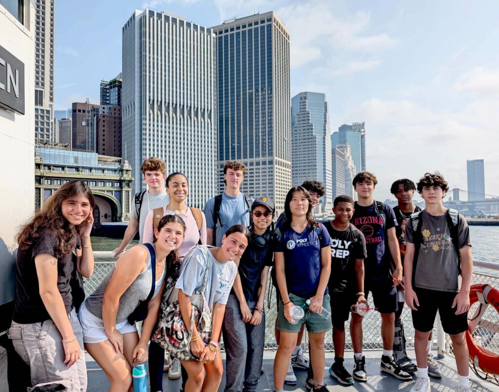 Students on ferry to Governors Island to volunteer with Billion Oyster Project and Earth Matter.