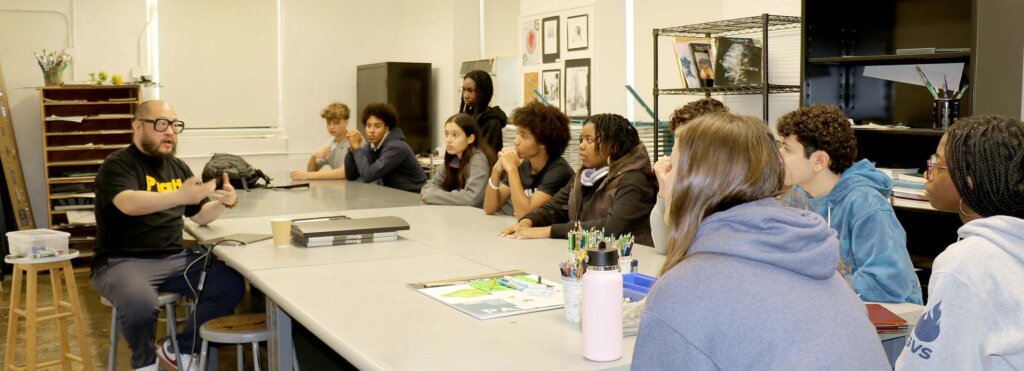 Bernard Chang speaks to Daniel Herwitt’s Upper School Graphic Novels class