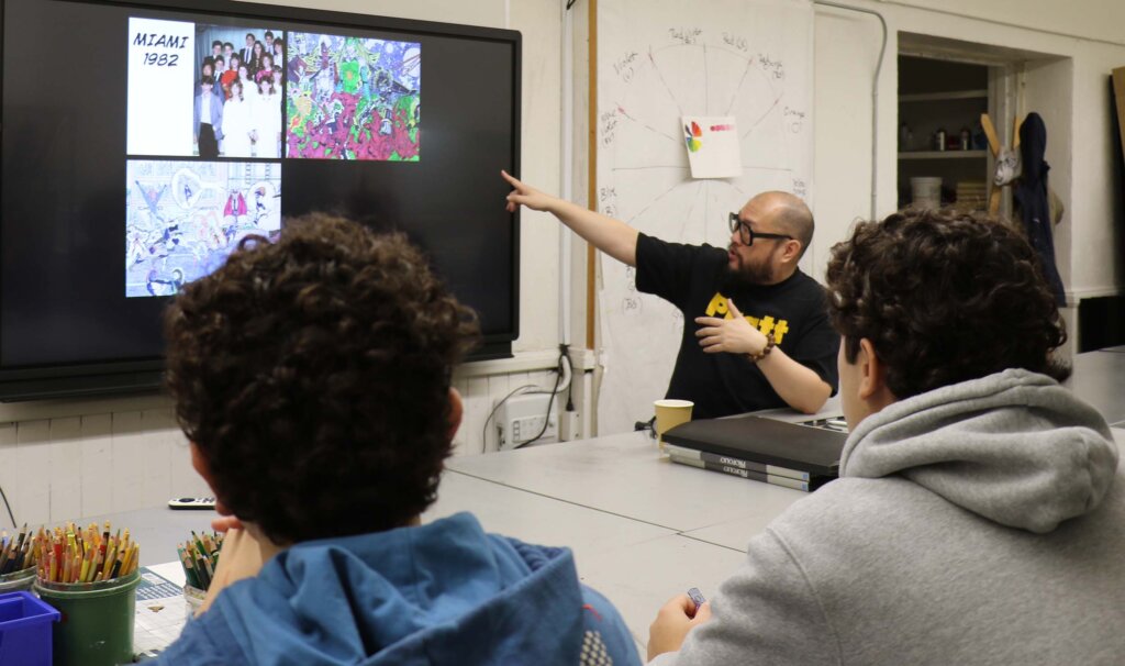 Bernard Chang speaks to Daniel Herwitt’s Upper School Graphic Novels class