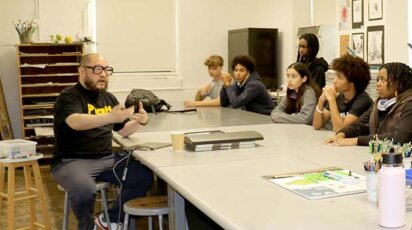 Bernard Chang speaks to Daniel Herwitt’s Upper School Graphic Novels class