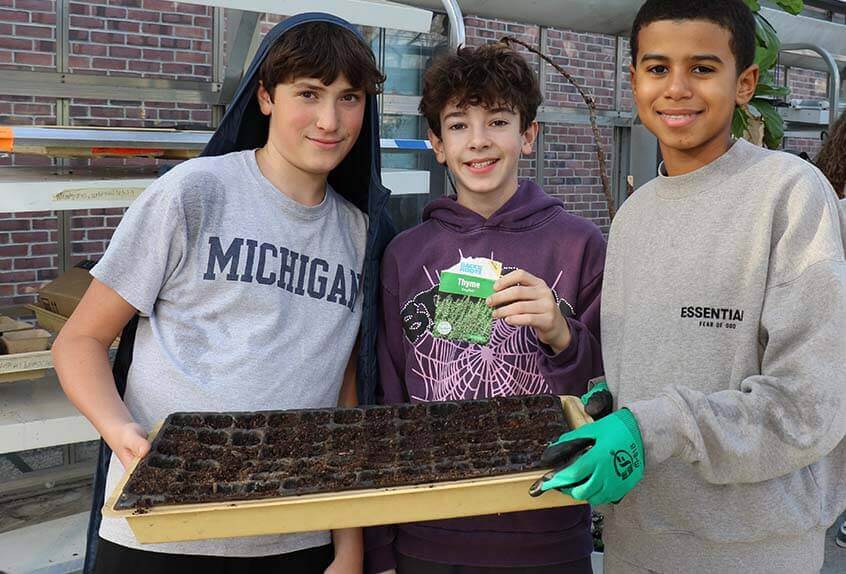 Urban Farming students with their seed tray